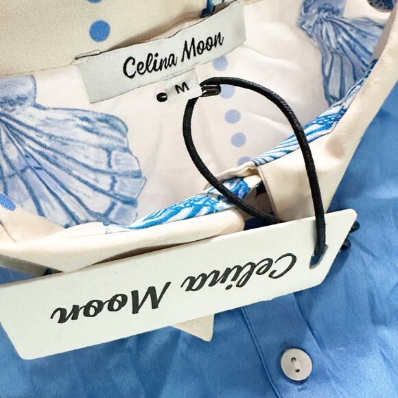 Celina Moon X Anthro Shell Print Tie Waist Midi Shirt Dress Women’s Size Medium - Picture 12 of 15